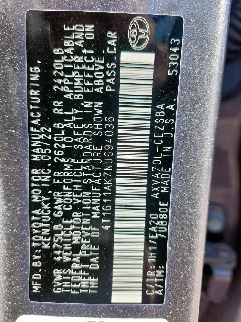 2022 TOYOTA CAMRY SE - 4T1G11AK7NU694036