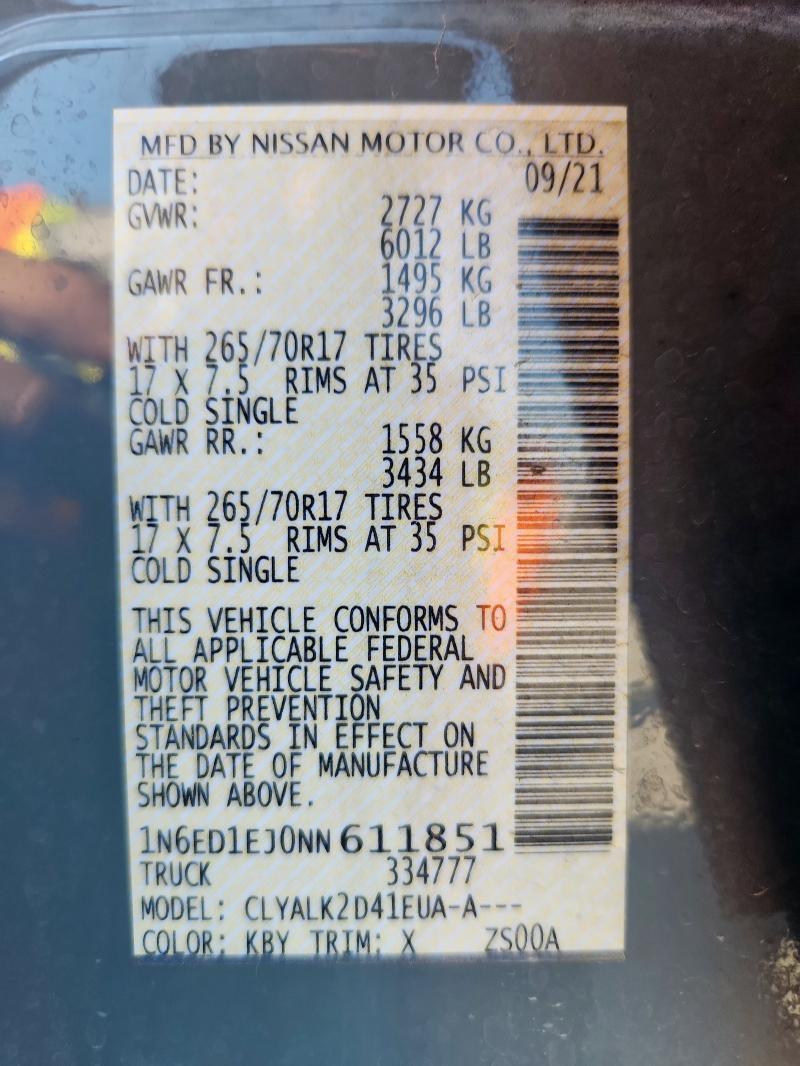 2022 NISSAN FRONTIER S 1N6ED1EJ0NN611851