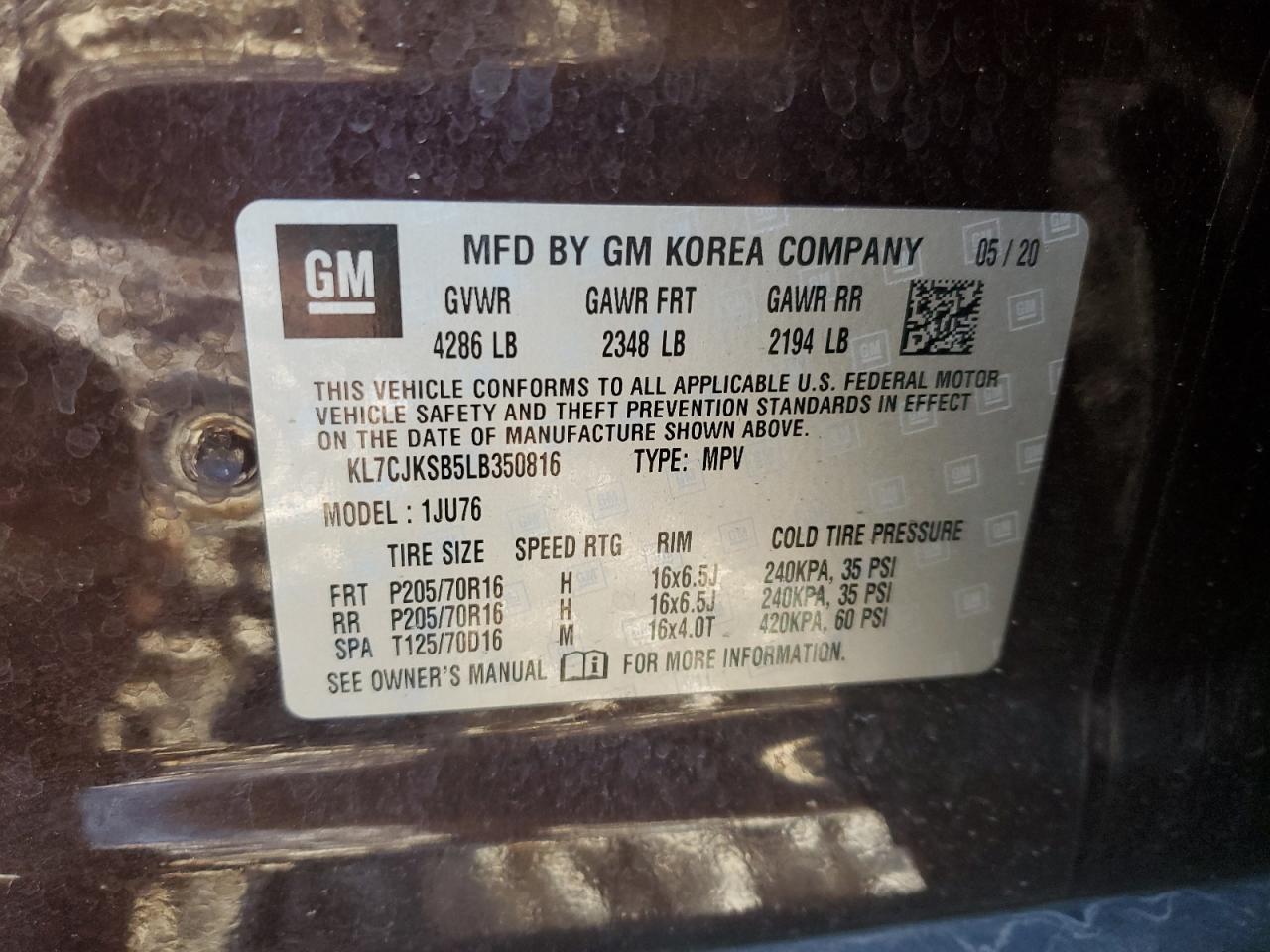 Lot #3303653927 2020 CHEVROLET TRAX LS