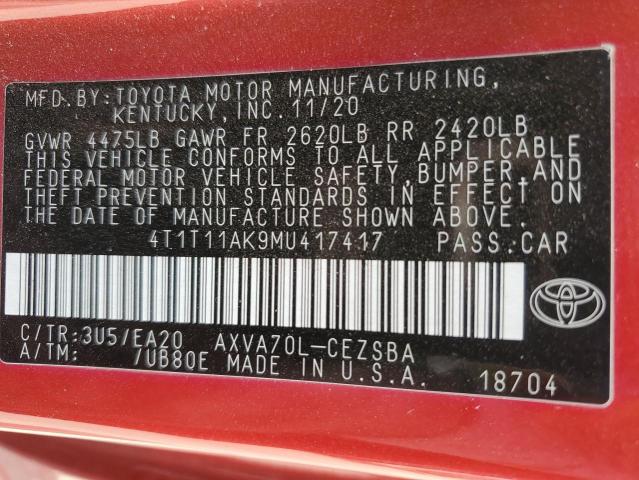 2021 TOYOTA CAMRY SE 4T1T11AK9MU417417