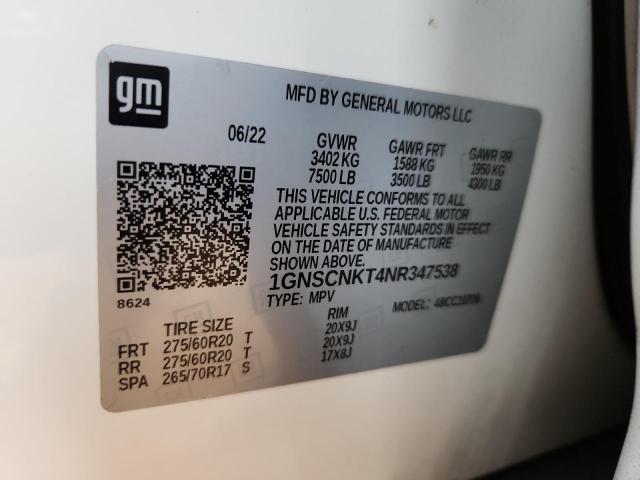 2022 CHEVROLET TAHOE C1500 LT 1GNSCNKT4NR347538