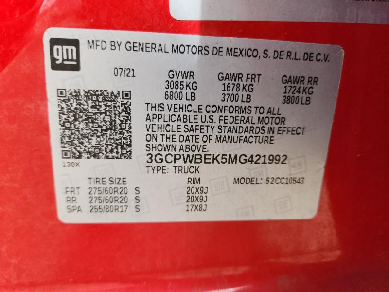 2021 CHEVROLET SILVERADO - 3GCPWBEK5MG421992