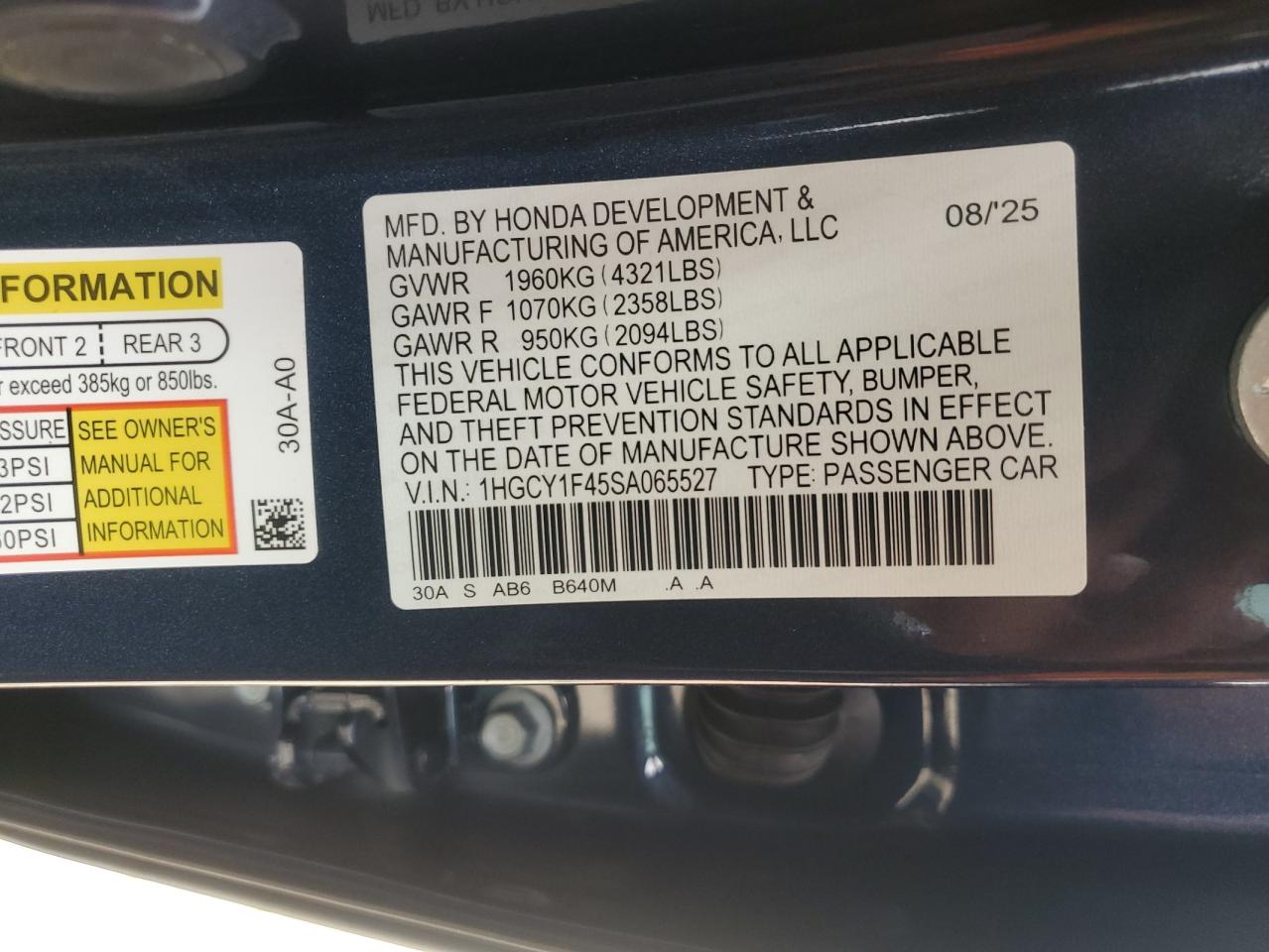 Lot #3309808343 2025 HONDA ACCORD SE