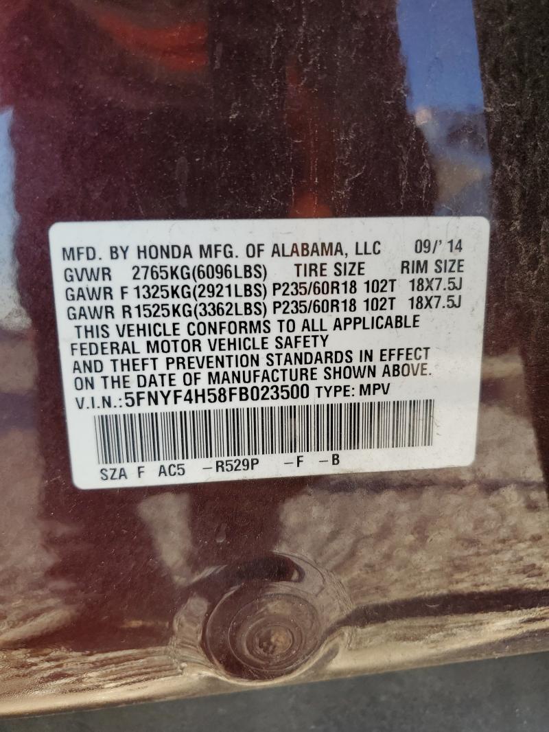 2015 HONDA PILOT EXL - 5FNYF4H58FB023500