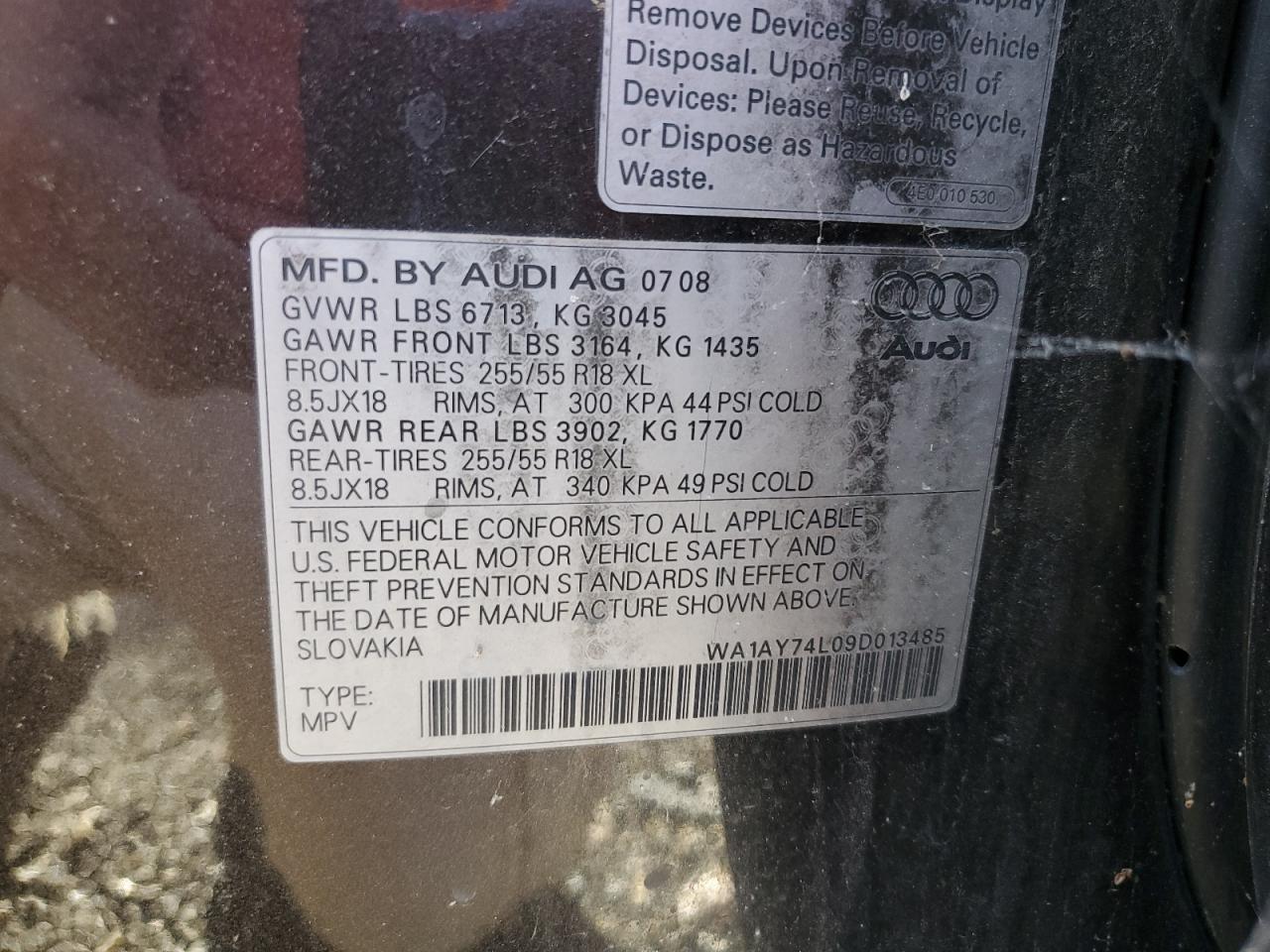 Lot #3271593372 2009 AUDI Q7 3.6 QUA