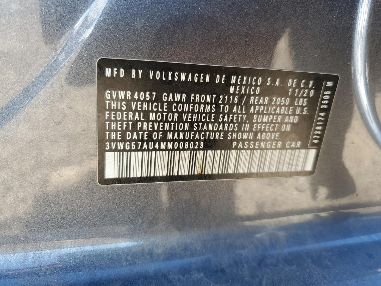 Lot #3308745000 2021 VOLKSWAGEN GOLF