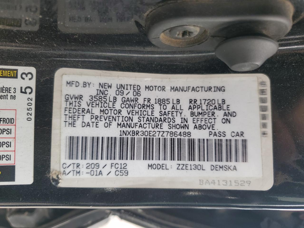 Lot #3276707109 2007 TOYOTA COROLLA CE