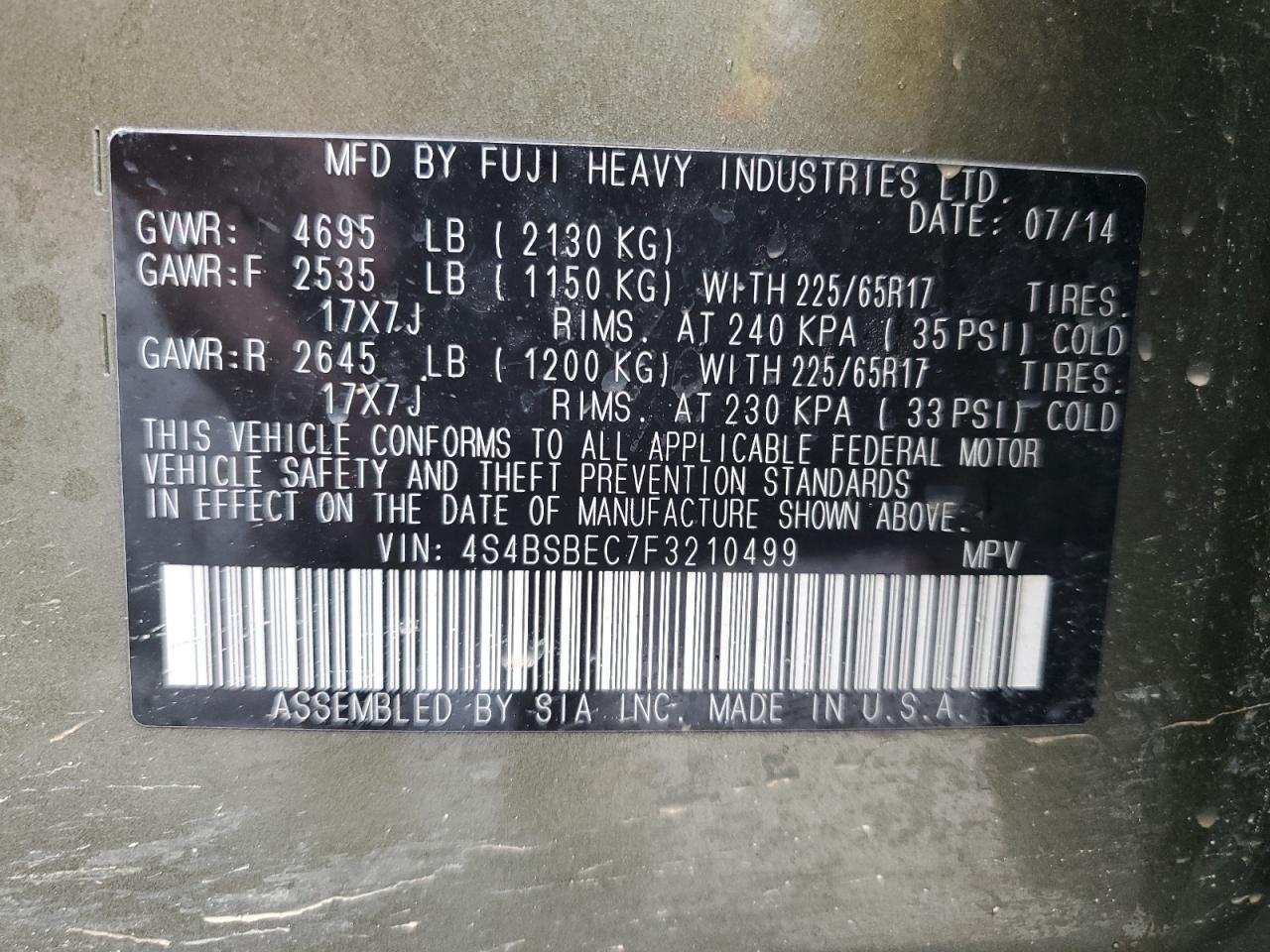 SUBARU OUTBACK 2.5I PREMIUM