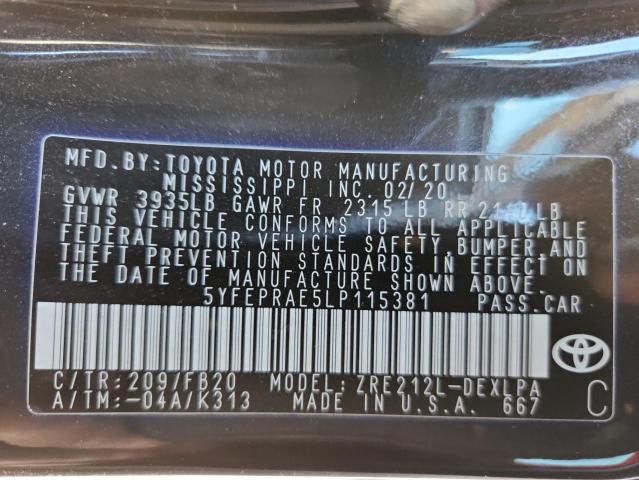 2020 TOYOTA COROLLA LE #3302151131