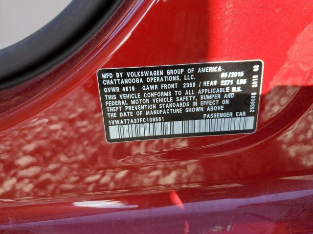 2015 VOLKSWAGEN PASSAT S 1VWAT7A37FC106561