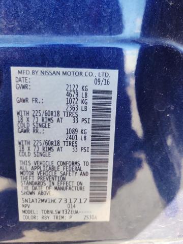 2017 NISSAN ROGUE SV #3284380043