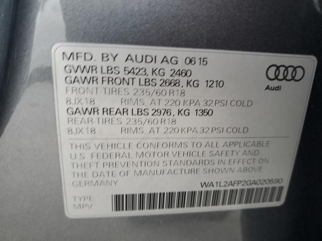 2016 AUDI Q5 PREMIUM WA1L2AFP2GA020590