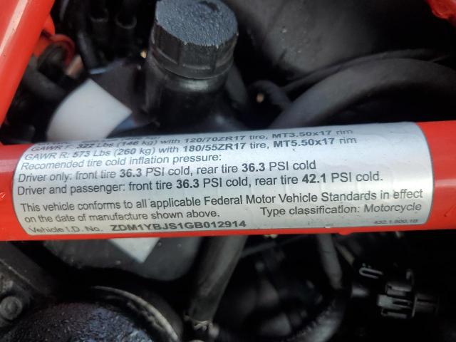 2016 DUCATI HYPERMOTAR ZDM1YBJS1GB012914