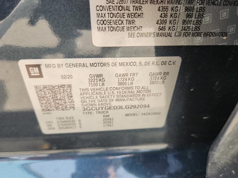 2020 CHEVROLET SILVERADO - 3GCUYGED3LG292094