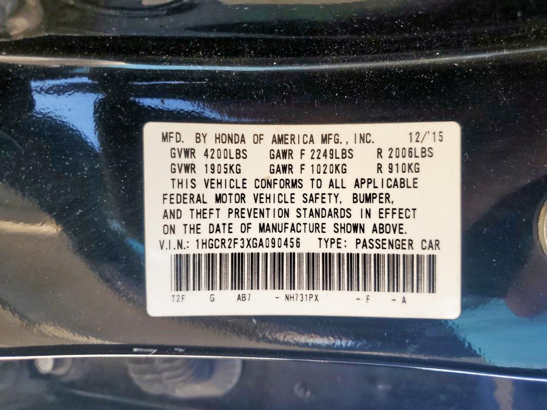2016 HONDA ACCORD 1HGCR2F3XGA090456