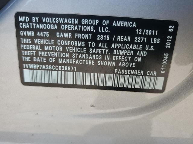 2012 VOLKSWAGEN PASSAT SE - 1VWBP7A38CC038971