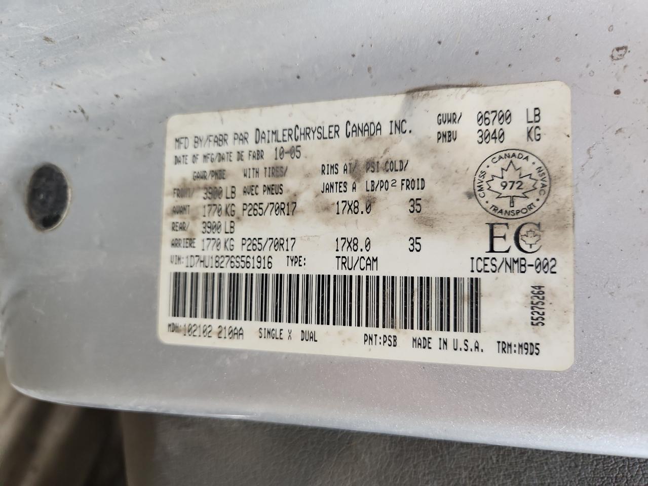 Lot #3273591348 2006 DODGE RAM 1500 S