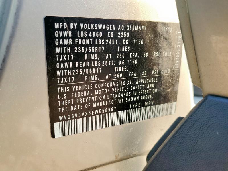 2014 VOLKSWAGEN TIGUAN S - WVGBV3AX4EW555587