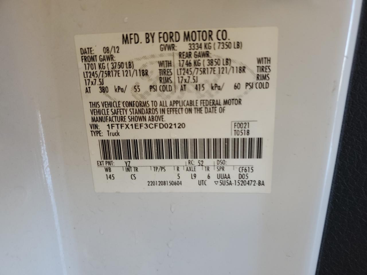 Lot #3308256164 2012 FORD F150 SUPER