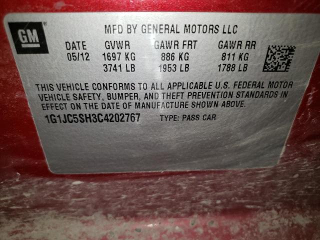 2012 CHEVROLET SONIC LT - 1G1JC5SH3C4202767