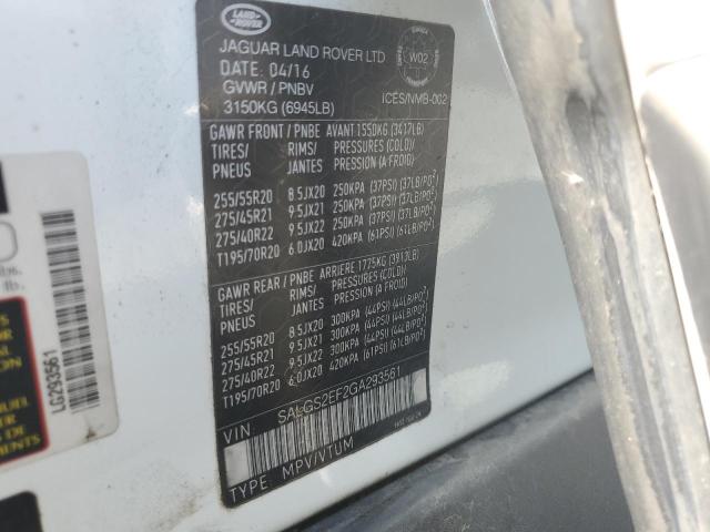 2016 LAND ROVER RANGE ROVE SALGS2EF2GA293561