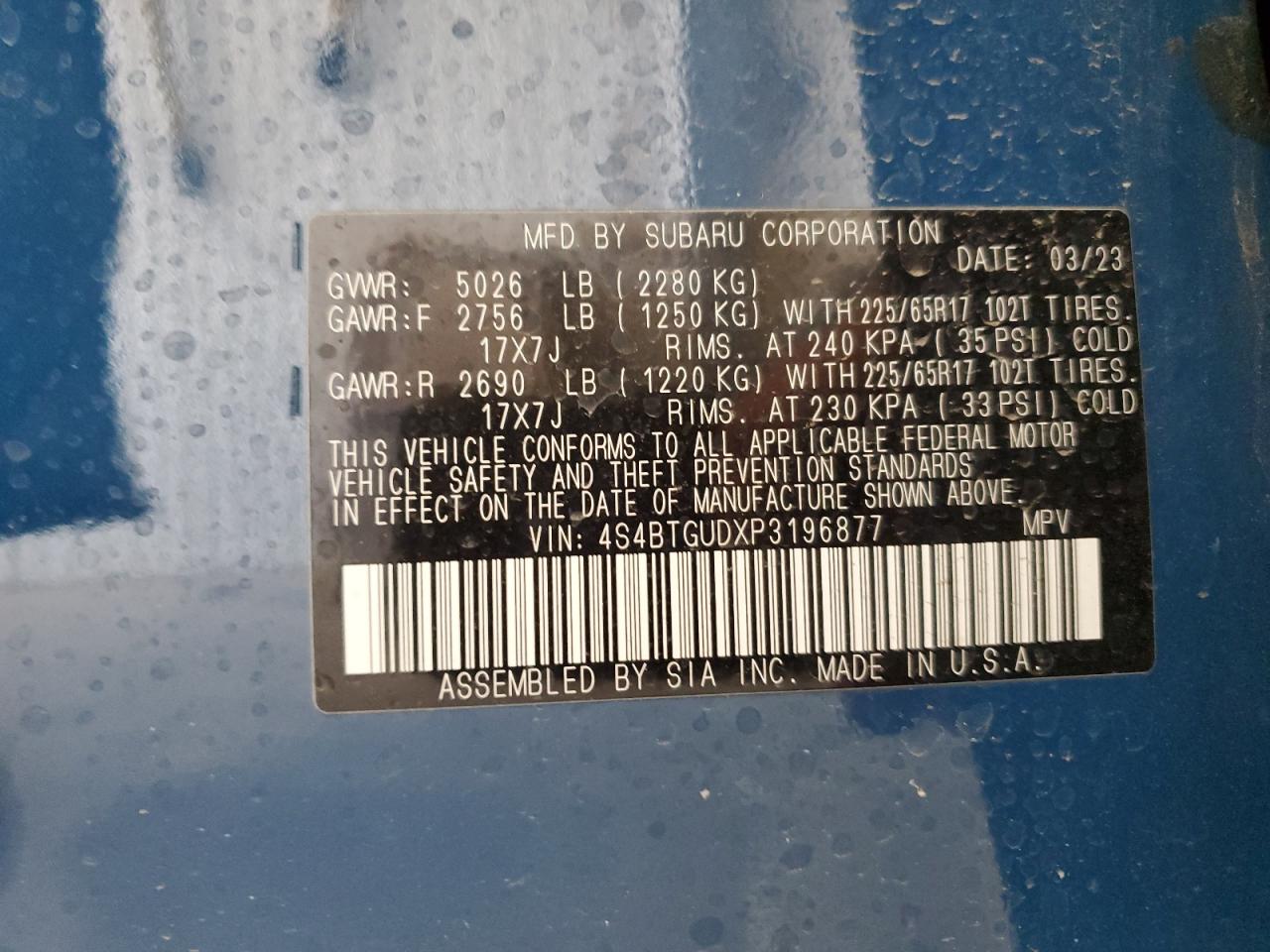 Lot #3302713022 2023 SUBARU OUTBACK WI