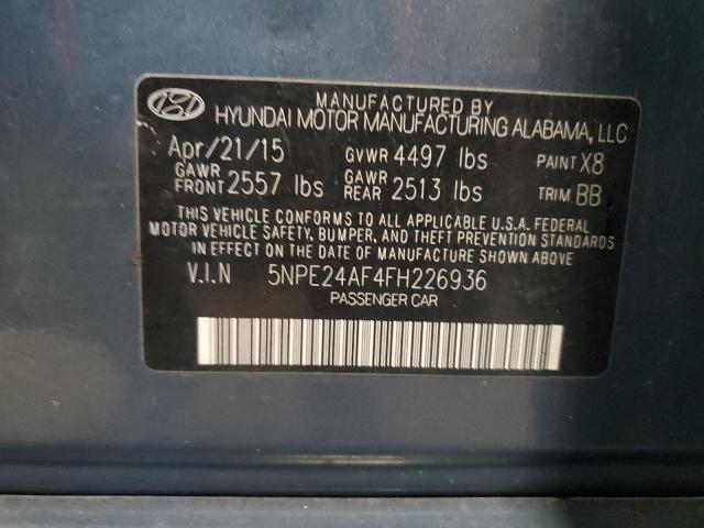 2015 HYUNDAI SONATA SE 5NPE24AF4FH226936