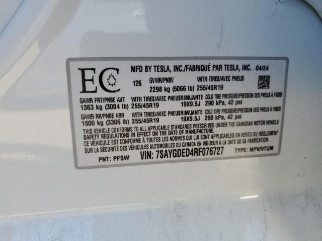 2024 TESLA MODEL Y 7SAYGDED4RF076727