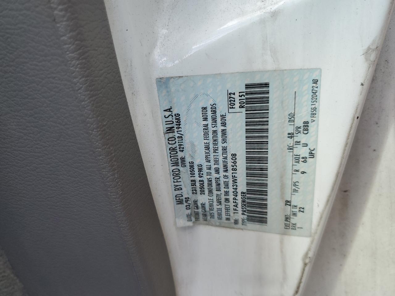 Lot #3285731654 1998 FORD MUSTANG