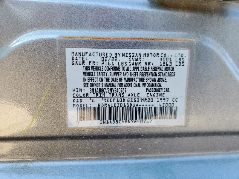 2022 NISSAN SENTRA SV 3N1AB8CV2NY240767