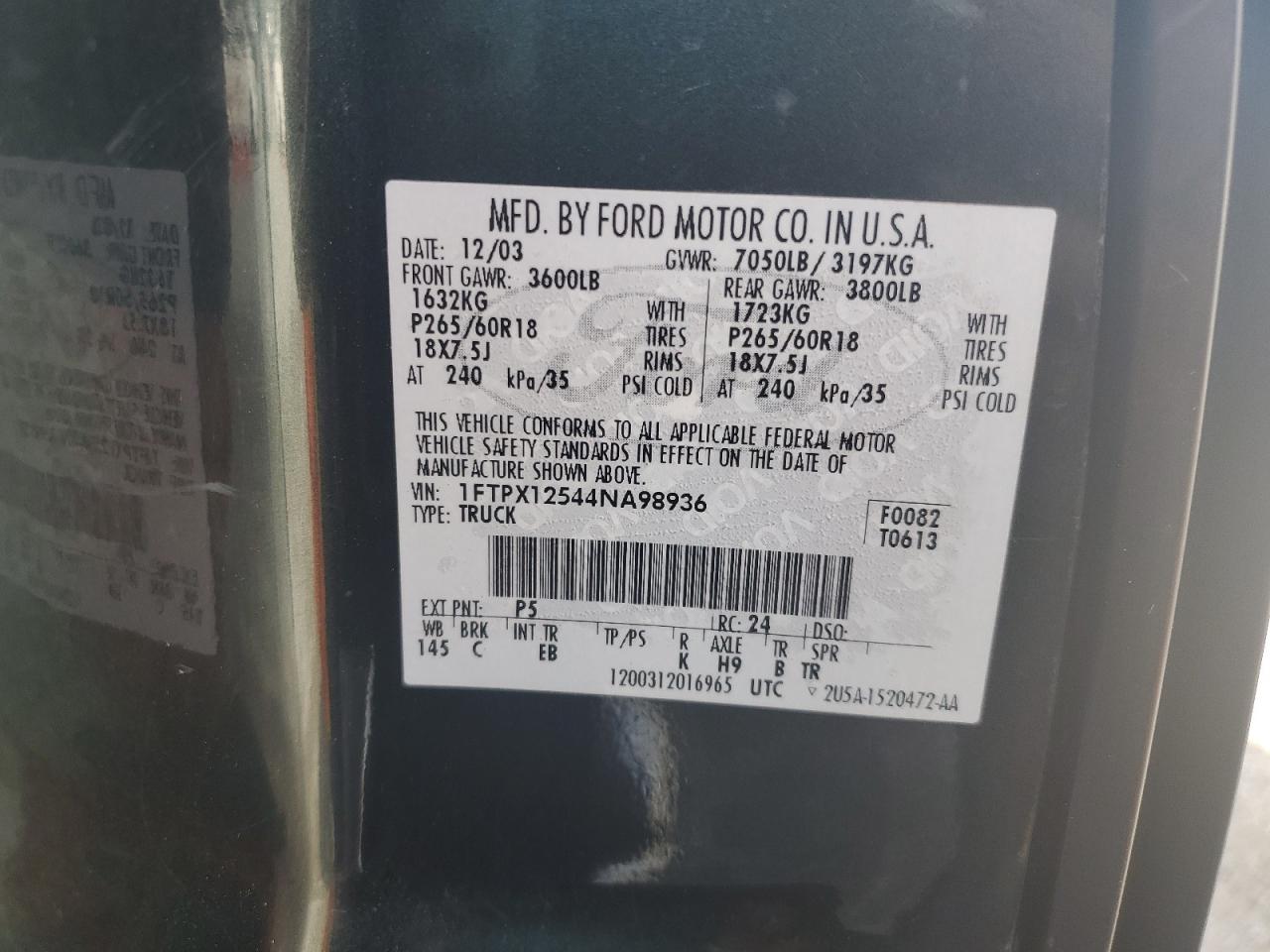 Lot #3259731189 2004 FORD F150