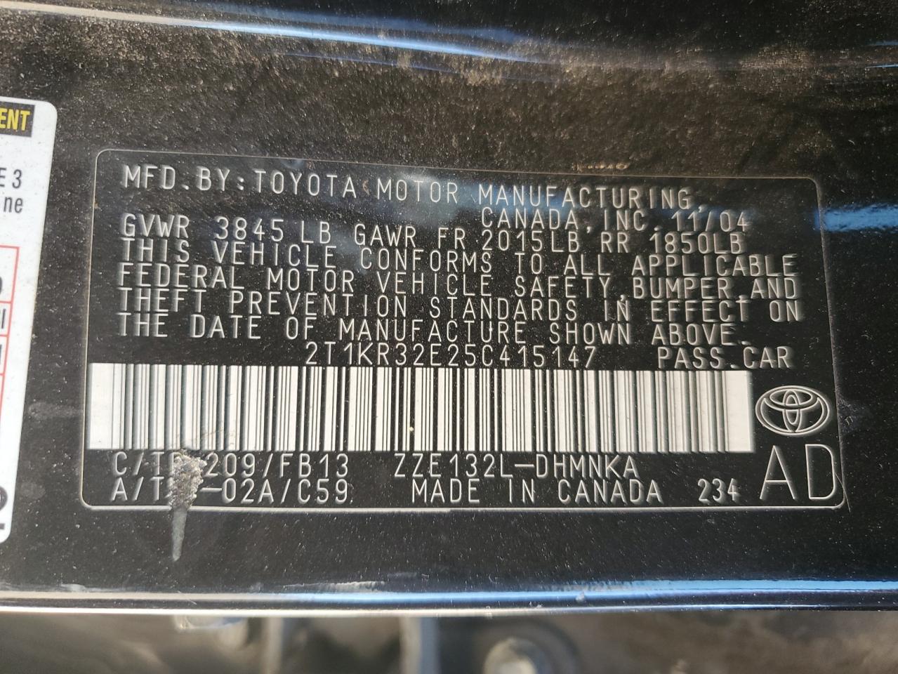 Lot #3277252972 2005 TOYOTA COROLLA MA