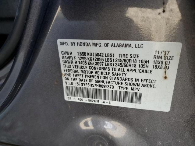 2017 HONDA PILOT EXL - 5FNYF6H57HB099370