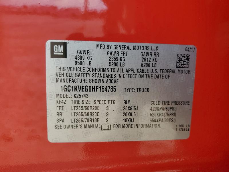 2017 CHEVROLET SILVERADO - 1GC1KVEG0HF184785