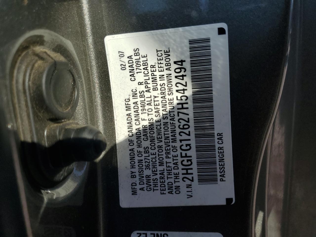 Lot #3296223424 2007 HONDA CIVIC LX