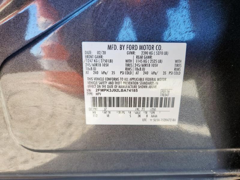 2020 FORD EDGE SEL - 2FMPK3J92LBA74185