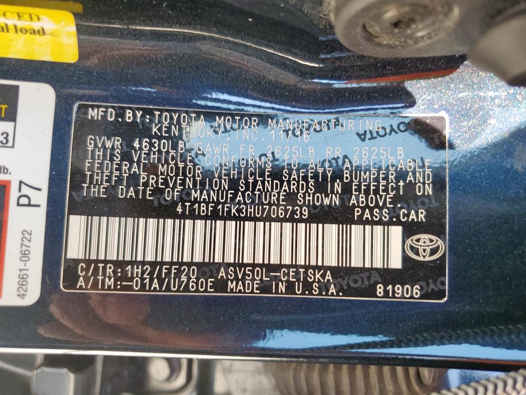 2017 TOYOTA CAMRY LE 4T1BF1FK3HU706739