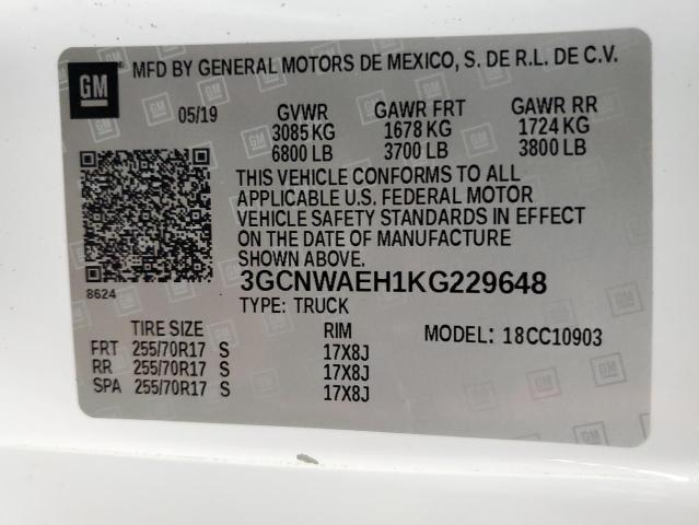2019 CHEVROLET SILVERADO - 3GCNWAEH1KG229648