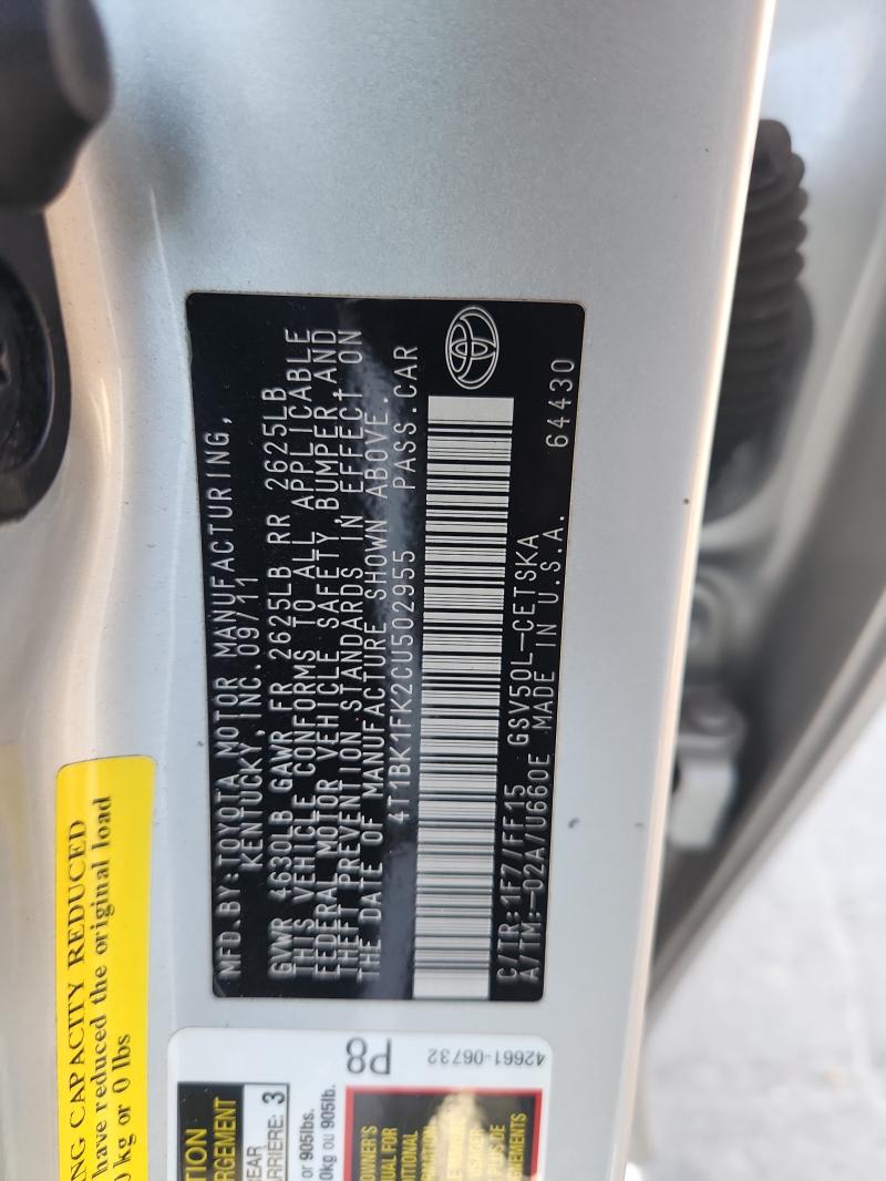 2012 TOYOTA CAMRY SE - 4T1BK1FK2CU502955