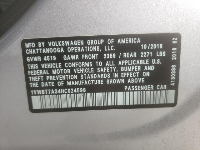 2017 VOLKSWAGEN PASSAT SE 1VWBT7A34HC024598