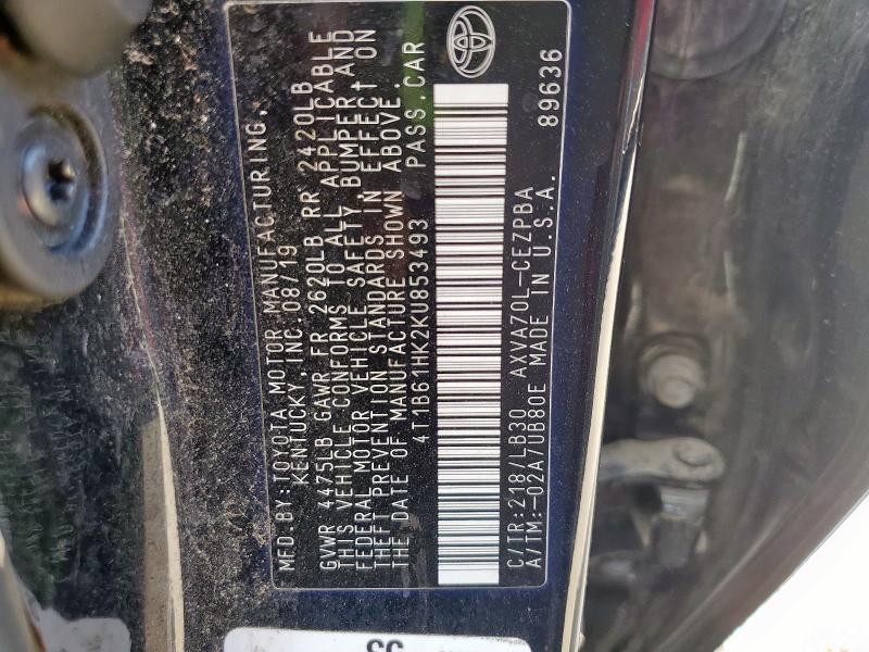 2019 TOYOTA CAMRY XSE 4T1B61HK2KU853493