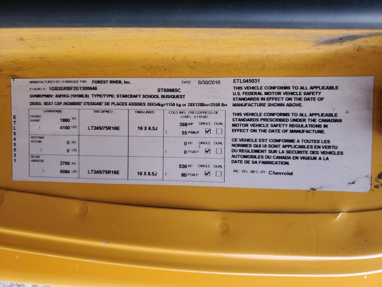 Lot #3270692858 2016 CHEVROLET MINOTOUR G3500