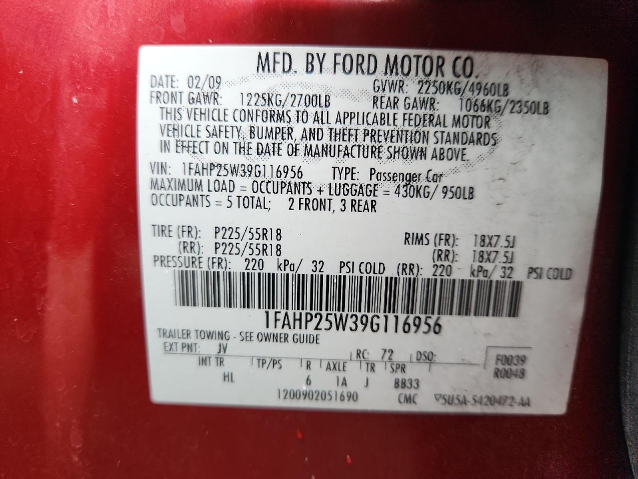 Lot #3276484144 2009 FORD TAURUS LIM