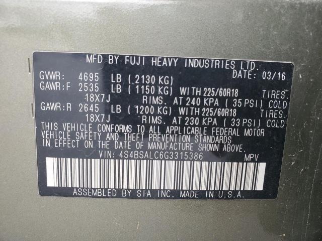 2016 SUBARU OUTBACK 2. - 4S4BSALC6G3315386