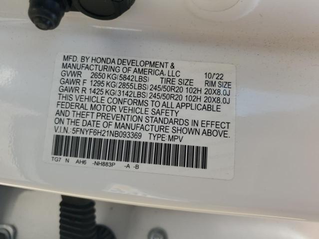 2022 HONDA PILOT SE #3296380683