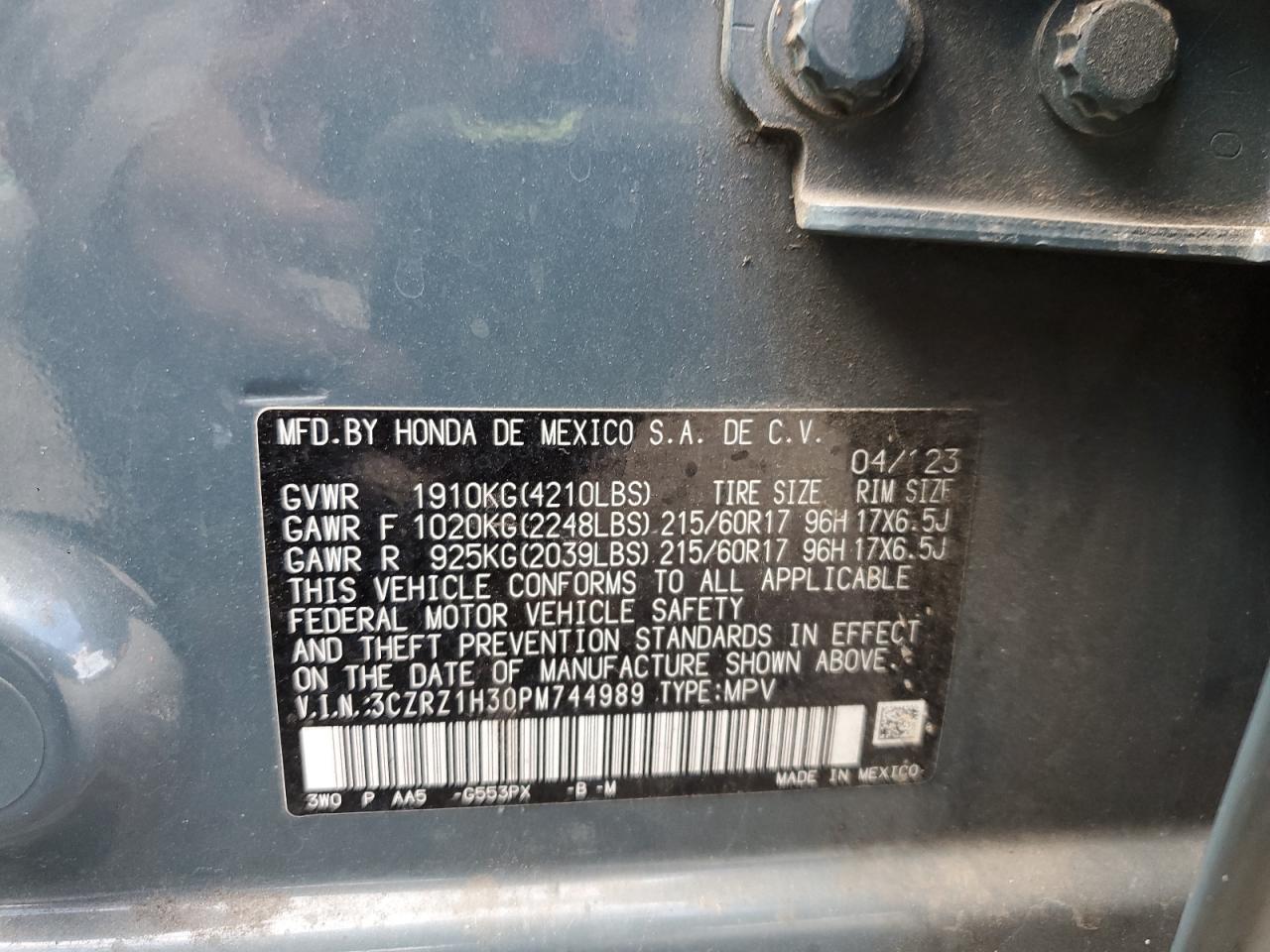 Lot #3304021591 2023 HONDA HR-V LX