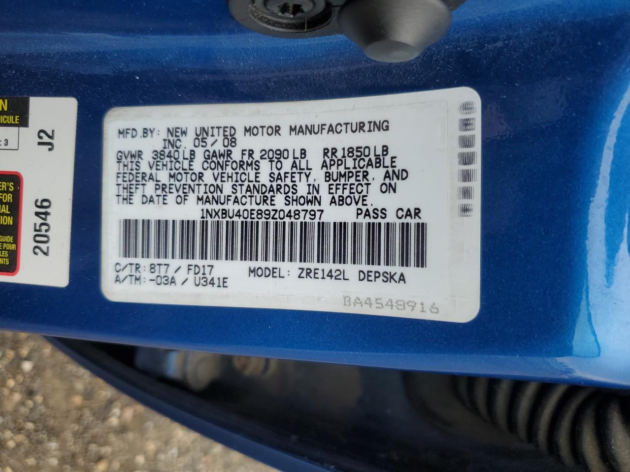 Lot #3298140154 2009 TOYOTA COROLLA BA