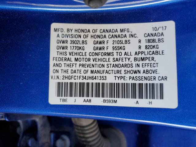 2018 HONDA CIVIC EX - 2HGFC1F34JH641353