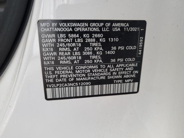 2022 VOLKSWAGEN ATLAS SE #3296330432