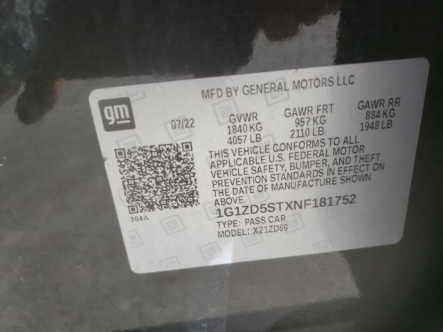 2022 CHEVROLET MALIBU LT 1G1ZD5STXNF181752